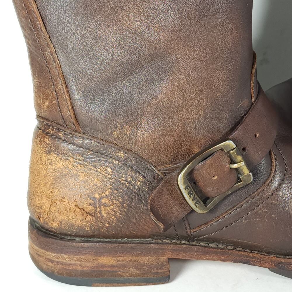Frye Women's Veronica Slouch US 7,5B Brown Distressed Leather Engineer Boots - Picture 16 of 16